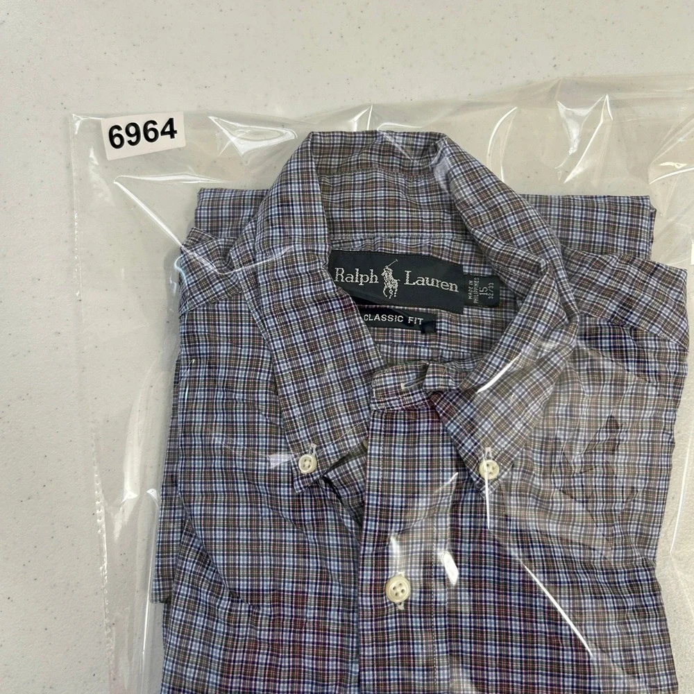 Polo Ralph Lauren Classic Fit Check Button Down Shirt Blue Green Mens 15 32/33